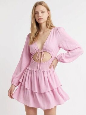 Princess Polly Pink Cutout Noel Tiered Mini Dress